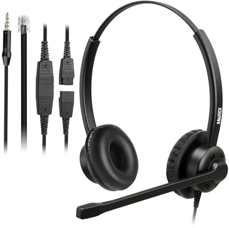 MAIRDI Phone Headset with Microphone Noise Canceling, Telephone Headset for Call Center, Office Headset with RJ9 & 3.5mm Jack for Landline Deskphone Cell Phone PC Laptop, Work for Polycom Avaya