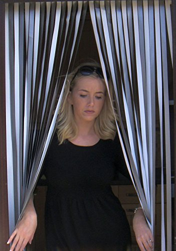 Tube Type Door Curtain,Bug Blind,Fly Blind,Strip Blind. Complete With Screw In Fitting Hooks For Wooden Door frames - WHITE/SILVER - 80cm wide x 200cm drop