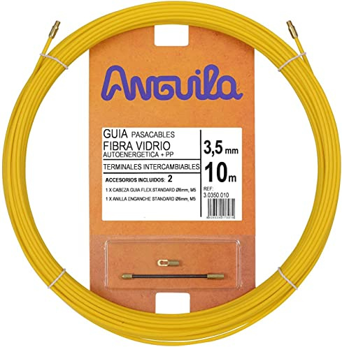 Anguila| Guía Pasacables | Fibra de Vidrio Reforzada + Propileno | Terminales Intercambiables | Color Amarillo | Diámetro 3,5mm | 10 metros