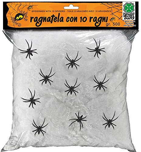 Ragnatela gigante bianca grammi 500 con ragni decorazione Halloween