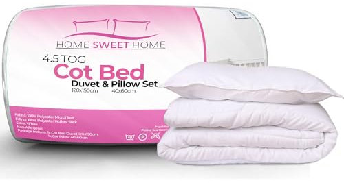 Home Sweet Home UK Toddler Cot Bed Duvet And Pillow Set - 100% Microfiber Anti Allergy 4.5 Tog Junior Baby Duvet And Pillow - Toddler Bedding Cot Bed Set 120 x 150 cm