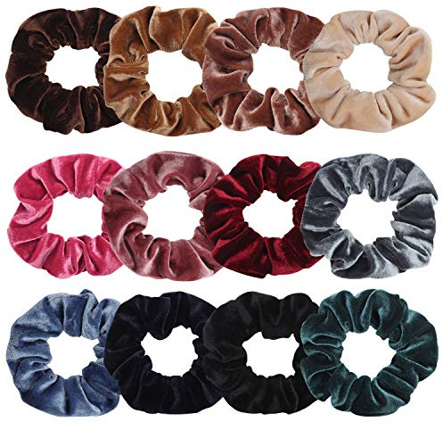 Kurtzy Haargummis Scrunchies Samt (12 Stk) – Weiche Samthaargummi für Frauen, Haarband Skrunchy Scrunchie für Glatte, Wellige, Lockige, Krause, Lange, Dicke und Dünne Haare – Bunte Haar Gummis