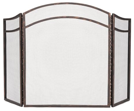 UniFlame, S-1692, 3 Fold Antique Rust Wrought Iron Arch Top Fireplace Screen
