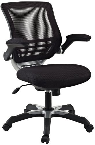 Modway Edge Mesh Back and Mesh Seat Office Chair In Black With Flip-Up Arms in Black