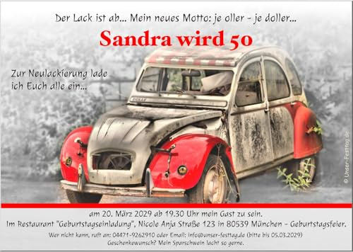 Unser-Festtag Einladungskarten für Erwachsene, JEDES Alter möglich, lustig originell 30 50 70 - runder Geburtstag, 50 Karten