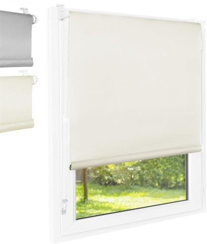FOXX Thermo Rollo [FÜR Fenster OHNE Bohren] 95x140 cm Creme/Innenrollo Blickdicht als Sichtschutz/Klemmfix Montage/Für Schlafzimmer, Wohnzimmer, Küche, Büro, Kinderzimmer