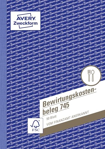 AVERY Zweckform 745 Bewirtungskostenbeleg (A5, mikroperforiert, 50 Blatt) Blau (weiß Blätter)