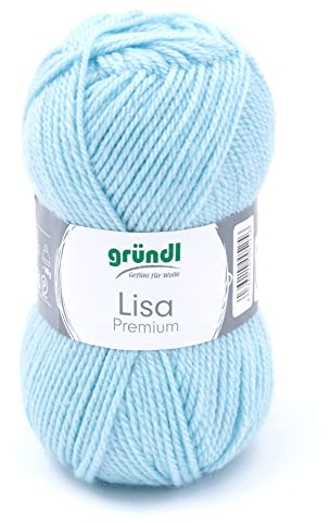 Gründl Lisa Premium Uni Strick- & Häkelgarn (weicher und wollartiger Charakter, pflegeleichtes Strickgarn aus 100% Polyacryl, 50 g/ 133 m, Nadelstärke: 3,5-4,5, 1 Knäuel á 50 g), Hellblau
