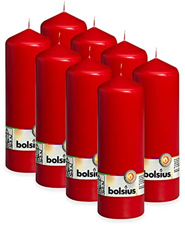 Bolsius Glatte Stumpenkerzen - Rot - 8 Stück - 20 x 7 cm - Dekorative Haushaltkerzen - Länge Brenndauer 75 Stunden - Unparfümierte