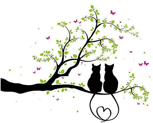 Wandtattoo - Zwei Kätzchen auf einem Ast - 3farbig / 49 Farben / 4 Größen/schwarz / 115 x 142 cm