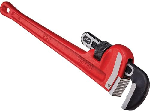 RIDGID 31030 Heavy-Duty Straight Pipe Wrench, 24 Sturdy Plumbing Wrench with Self Cleaning Threads and Hook Jaws, Red, Small