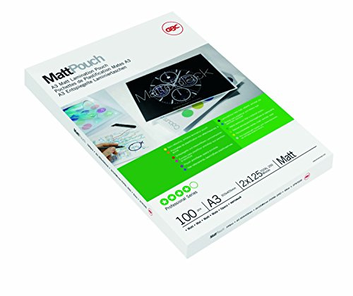 GBC Laminierfolien A3 Matt 125 mic, Beschriftbare Oberfläche, Robuste Laminiertaschen im 100er Pack, Glänzend, Transparent, Ideal für Büro & Schule, 3747235