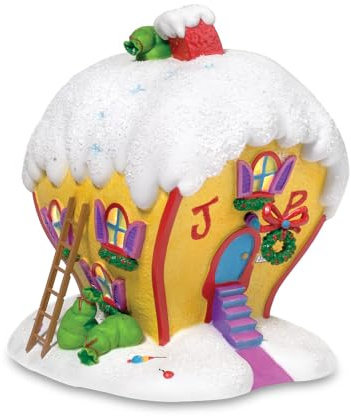 Department 56 Dr. Seuss Grinch Village Cindy Lou-Who's House Lit Building, Collectible Christmas Village House Decor, Hand Painted Porcelain with LED Lights and Wall Cord, 7.48 Inch, Multicolor