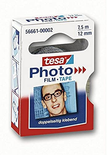 tesa Photo Film Ersatzrolle - 7,5 m x 12 mm - Transparent | Doppelseitiger Klebefilm für starkem Halt - zur Fixierung von Fotos im Album - für unebenen Untergrund geeignet