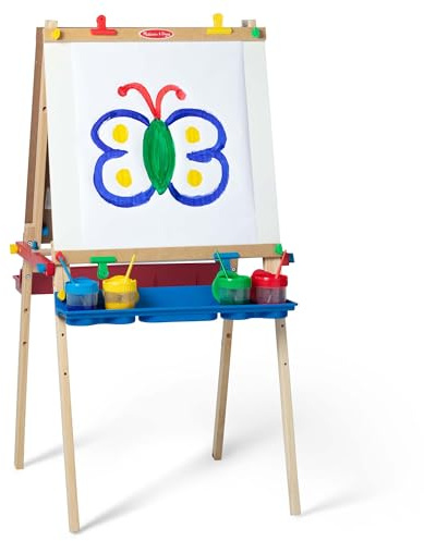 Melissa & Doug Deluxe Wooden Art Easel for Kids with Dry-Erase Board, Chalkboard & Drawing Paper Roller, Folding Double-Sided Toddler Easel, Preschool Learning Toys for Girls & Boys Ages 3+