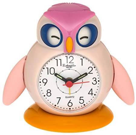 Eichmüller Kinderwecker Eule rosa Analogwecker mit Alarm Snooze und Licht