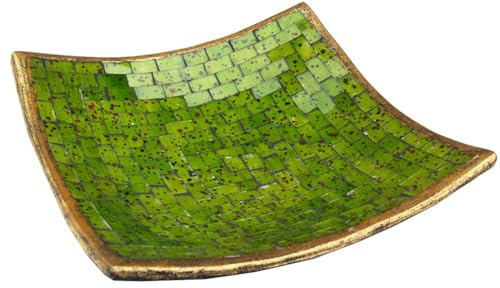 Guru-Shop fyrkantig mosaikskål, underlägg, dekorskål, handgjord keramik och glas fruktskål – design 9, grön, storlek: Medium (25 x 25 cm), skålar