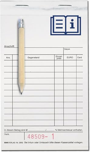 POKORNYS – Kassenblöcke 50x Quittungsblock mit Durchschlag, Stift & Gebrauchsanweisung I selbstdurchschreibend I 10x15 cm I Je Block 100 Blatt (50x Original & 50x Durchschlag) I fortlaufend nummeriert