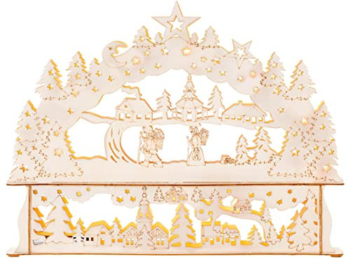 Nipach Schwibbogen aus Holz - 10 LED Leuchtfarbe: warm-weiß - Batterie – für Innen