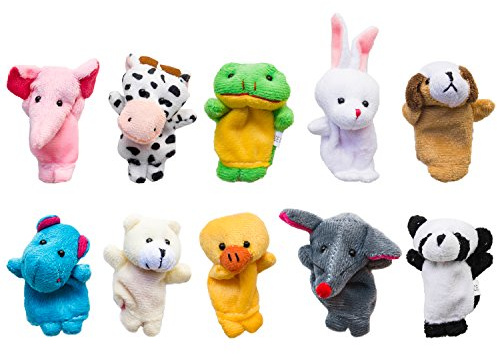 Super Z Outlet Velvet Cute Animal Style Finger Puppets for Children, Shows, Playtime, Schools - 10 Animals Set