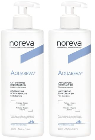 Noreva - Aquareva - Lait Corporel Hydratant 24H - Hydrate, Protège, Répare - Peaux Sensibles et Sèches - Fabrication Française - 2 x 400ml