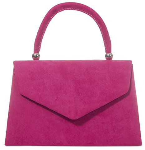 fi9® Bolso de mano retro de ante para boda, fiesta, graduación, noche, bolso de mano, medium (Rosa fucsia)