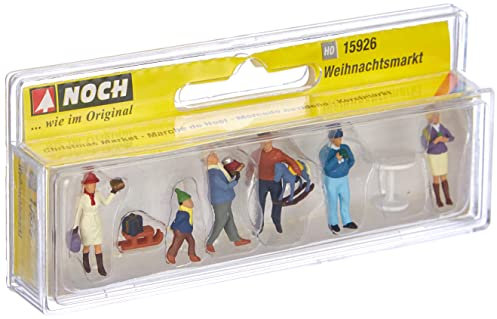 NOCH® Weihnachtsmarkt, liebevoll gestaltetes Set mit Figuren und Zubehör, 1:87 (H0) handbemalt für Modelleisenbahn und Dioramen