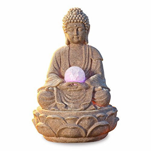 pajoma® Buddha Lotus Zimmerbrunnen mit LED-Kugel H 30 cm – Meditationsbrunnen für Innen & Außen | Lichtspiel & Wasserklang – Ruhespender mit Zen-Flair