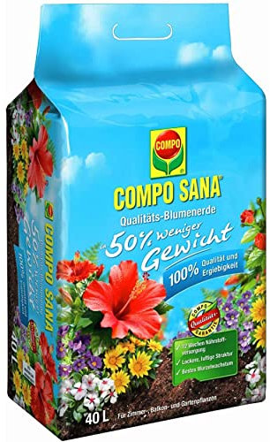COMPO SANA® Qualitäts-Blumenerde ca. 50% weniger Gewicht und 100% Qualität für alle Zimmer-, Balkon- und Gartenpflanzen mit 12 Wochen Dünger 40 L