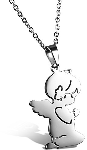 JewelryWe - Collana Ciondolo Angelo Portafortuna da Donna Ragazza Collana Preghiere Colore Argento Regalo per la Nascita