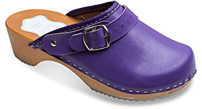FUTURO FASHION Women's Healthy Natural Genuine Leather Wooden Sole Plain Clogs Unisex Colours Sizes 3-8 UK