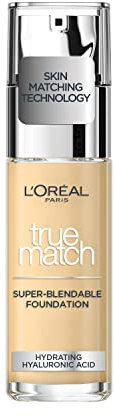 L'Oreal Paris True Match Liquid Foundation, Skincare Infused with Hyaluronic Acid, SPF 17, Available in 40 Shades, 1C Rose Ivory, 30 ml