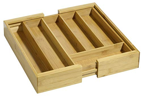 Besteckkasten SIMON aus Bambusholz, passend für alle handelsüblichen Schubladen, ausziehbar von ca. 28,5 auf ca. 40,0 cm, Braun