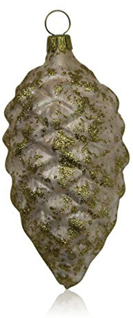 Lauschaer Glas Christbaumschmuck Tannenzapfen Eislack Champagner mit Dekor 4 Stück Christbaumschmuck Weihnachtsbaumschmuck mundgeblasen, handdekoriert