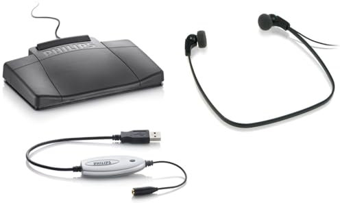 Philips LFH5220/03 Wiedergabe Set, USB-Fußschalter ACC2310, Kopfhörer LFH0334, Audio Adapter, Treiber und Dienstprogramme CD, Anthrazit