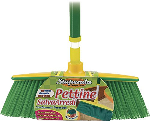 La Briantina Scopa per Interni Pettine con Manico Allungabile, Setole Fitte e Micropiumate, Larghezza 34 cm, Manico Estensibile 130 cm