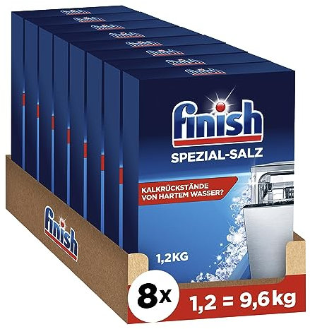 Finish Spezial-Salz – Spülmaschinensalz zum Schutz vor Kalkablagerungen und Wasserflecken – Multipack mit 8 x 1,2 kg