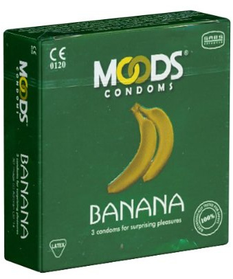 MOODS Banana Condoms - 3 Kondome mit Bananen-Geschmack für überraschend sinnliches Vergnügen