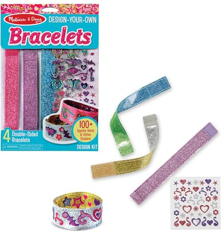 Melissa & Doug Design-Your-Own Bracelets with 100+ Sparkle Gem and Glitter Stickers Kids Snap Bracelets, Kids Stickers, Jewellery Crafts for Ages 4+