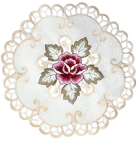 EQLEF Tovagliette Rotonde, 4 Pezzi di centrotavette Ricamati in Pizzo Ricamati/Vassoi per Uso Domestico