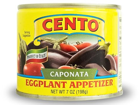 Cento Caponata Eggplant Appetizer, 7 Oz, Canned Sicilian Eggplant, Onions, Tomatoes, Olives, Capers & Celery in Marinade, Made in Italy