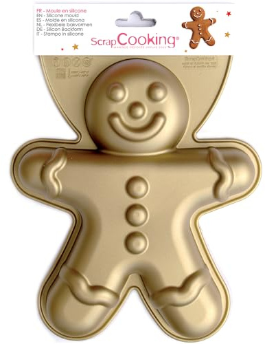 SCRAP COOKING - Moule en Silicone Bonhomme Pain d'Épices - Grand Moule à Gâteau XXL en Forme de Mannala, Mannele, Gingerbread Noël - Pâtisserie Biscuit Décoration - 3152, Or