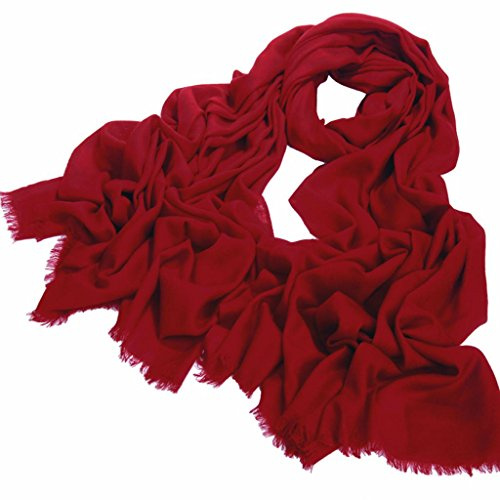 Avenella XXL Wollschal aus feiner Merinowolle (ca. 220x110 cm zzgl. 2x 1,5cm offene Fransen) unifarben sehr weicher Schal Tuch Stola aus 100% Wolle Damenschal einfarbig Rot