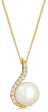 Elli DIAMONDS Halskette Damen Klassisch Perle mit Diamant (0.055 ct.) in 585 Gelbgold | 585 Gelbgold