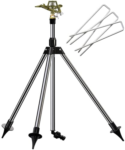 GARDEBRUK® Aspersor de Césped Trípode Telescópico hasta 24m 360° Ajustable 5 Posiciones Riego Jardín