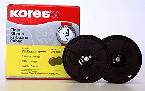 Kores - Schreibmaschinenfarbband aus Seide, schwarz/rot, Standard DIN Doppelspule