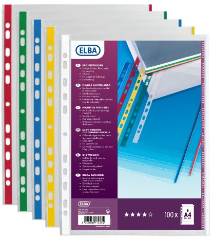 ELBA Perforerade perforerade A4 av polypropylen 9/100 olika färger 100 pochetter sorterade