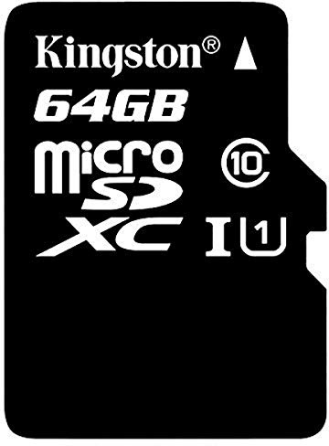Kingston SDC10G2/64GB 64 GB UHS Class 1/Class10 microSDXC UHS-I Flash Memory Card (microSDXC to SD Adapter Included), Black