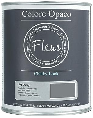 FLEUR DESIGNER'S PAINT | Pittura Chalk Paint Opaca, 750 ml, Senza Carteggiare, Multisuperficie, Colore F75 Smoky, Effetto Gesso, Per Pareti e Mobili, Extra Opaco, Ad Acqua, Made in Italy
