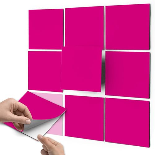Badezimmerfolie I Deko-Fliesenaufkleber Fliesen dekorativ Dekorfolie Wand Deko I 15x15 cm Farbe Pink Dark - 9 Stück